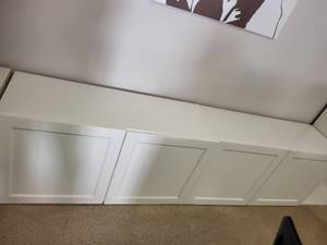 lot 138 image: White Office Storage Cabinet with 4 Doors and Adjustable Shelves