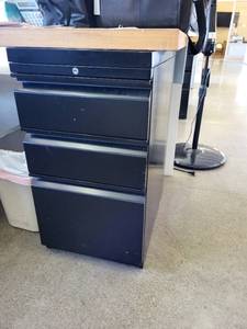 lot 145 image: 2 Black Metal 3-Drawer Office Pedestal File Cabinet