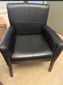 lot 168 image: Pair of Black Faux Leather Armchairs with Wooden Legs