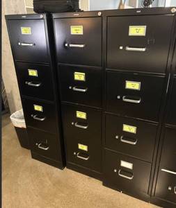 lot 164 image: 3 Black Metal 4-Drawer Filing Cabinets