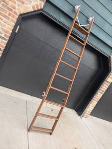 lot 2 image: Vintage Milbradt Rolling Library Ladder with Hardware