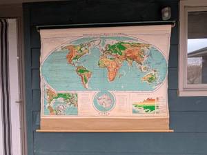 lot 5 image: 1967 Denoyer-Geppert Relief-Like World Map Wall Chart