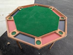 lot 12 image: Vintage Folding 8-Sided Poker and Game Table with Cup Holders