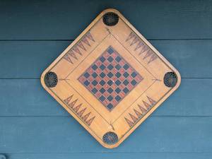 lot 13 image: Vintage Double-Sided Wooden Carom Game Board