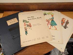 lot 18 image: Our Big Red Story Book Vintage School Reader Pages