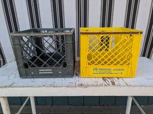 lot 35 image: Set of 2 Vintage Milk Crates Bridgeman Creameries and Anderson Erickson