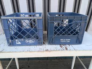 lot 36 image: Set of 2 Blue Plastic Milk Crates Berkeley Farms and Wells Dairy
