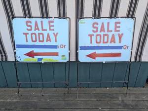 lot 43 image: Lot of 2 Metal Sale Today Arrow Signs with Stands