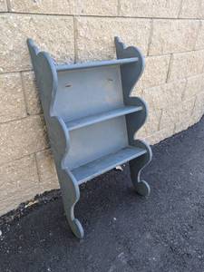 lot 65 image: Blue Wooden 3-Shelf Wall Unit