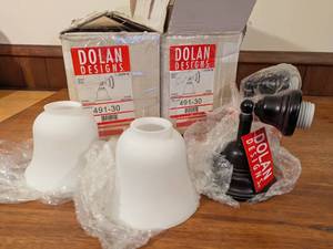 lot 74 image: Set of 2 Dolan Designs Wallmount Lights Royal Bronze Satin White Open Box