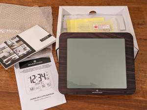 lot 76 image: Marathon Digital Wall Clock with Wooden Finish and Original Box