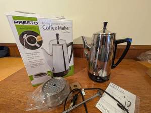 lot 80 image: Presto 12-Cup Stainless Steel Coffee Maker with Box and Accessories, Used