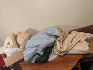 lot 130 image: Set of 3 Down Comforters Assorted Colors with Stains and Wear