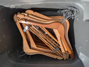 lot 133 image: Bin of Assorted Wooden Clothes Hangers