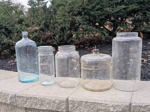 lot 136 image: Group of 5 Large Vintage Glass Jars and Bottles