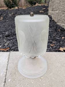 lot 168 image: Vintage Frosted Glass Lamp Base with Embossed Floral Detail