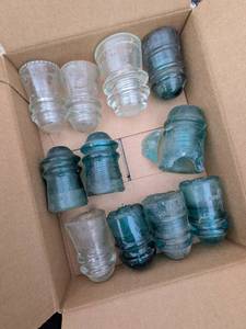 lot 171 image: Collection of 10 Vintage Glass Insulators Assorted Styles and Colors