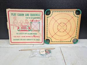 lot 179 image: Vintage Merdel Game Co. 100 Play Carom and Crokinole Game Board Set