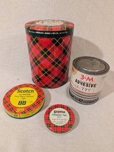 lot 196 image: Collection of Vintage 3M Scotch Tape Tins and 3M Adhesive Can