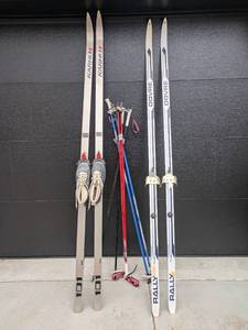 lot 205 image: Lot of 2 Pairs Cross Country Skis with Poles and Boots