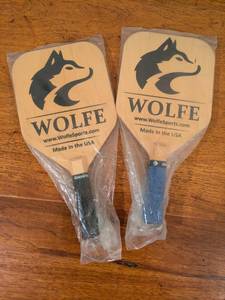 lot 207 image: Pair of Wolfe Sports Wood Pickleball Paddles in Wrapping