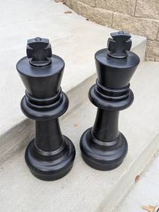 lot 215 image: Set of 2 Large Black Plastic King Chess Pieces
