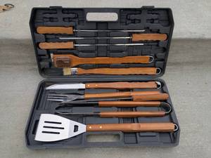 lot 273 image: Grill Tool Set with Wooden Handles in Carry Case
