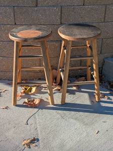 lot 307 image: Pair of Wooden Bar Stools with Rustic Finish