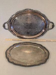 lot 327 image: Pair of Vintage Silver-Plated Serving Trays with Ornate Edges