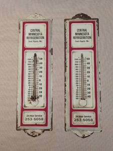 lot 336 image: Pair of Vintage Central Minnesota Refrigeration Metal Thermometers