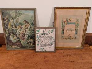 lot 339 image: Set of 3 Framed Religious Prints and Certificates Including Bintliff Print