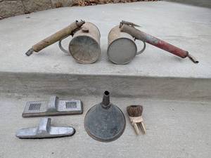lot 144 image: Collection of Vintage Industrial Sprayers and Metal Tool Attachments