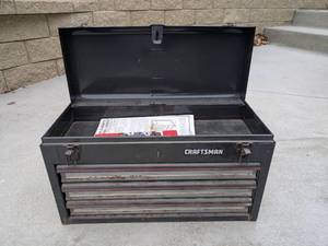 lot 150 image: Craftsman Sears Metal Toolbox with 3 Drawers and Original Manuals