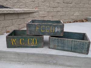lot 156 image: Set of 3 Vintage Wood Crates with Painted Lettering