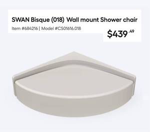 lot 75 image: Swanstone CS1616 Shower Seat Bisque Open Box with Hardware