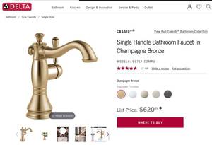 lot 218 image: Delta Cassidy Single Handle Lavatory Faucet in Champagne Bronze