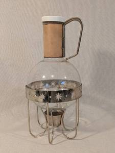 lot 227 image: Vintage MCM 1960s Corning Glass Carafe And Metal Copper Coffee Warmer Base