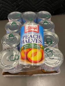 lot 310 image: RI 2 - Libbys Yellow Cling Peach Halves in 100% Fruit Juice, 12-Count Case