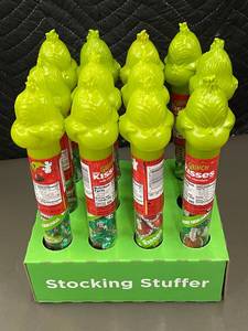 lot 319 image: K 1 - Bulk Lot of 12 Hersheys Grinch Kisses Milk Chocolate Holiday Canes, 2.08 oz Each