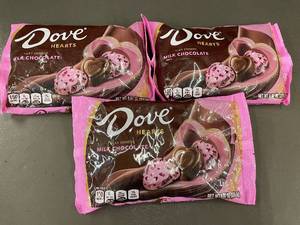 lot 528 image: MN 1 - Three Bags Dove Hearts Milk Chocolate, 8.87 oz Each