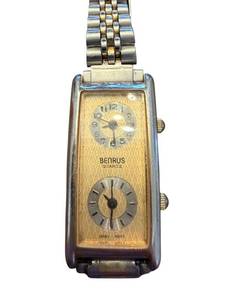 lot 13 image: Benrus Quartz Dual Dial Rectangular Wristwatch with Metal Band
