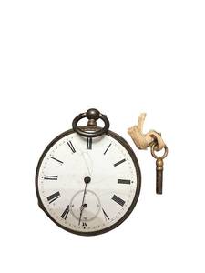 lot 45 image: Antique Pocket Watch with Key and Roman Numeral Dial