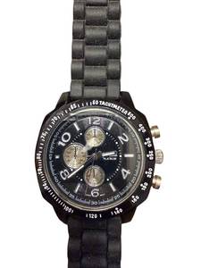 lot 63 image: Geneva Platinum Mens Black Watch with Rubber Strap