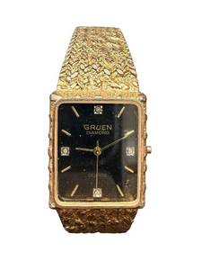 lot 73 image: Gruen Diamond Quartz Wristwatch with Textured Gold-Tone Band