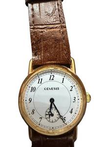 lot 86 image: Genesis Mens Gold-Tone Analog Wristwatch with Brown Leather Band