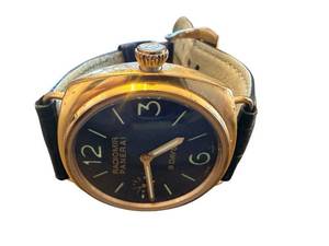 lot 98 image: Panerai Radiomir 8 Days Gold Tone Mechanical Watch with Black Leather Strap