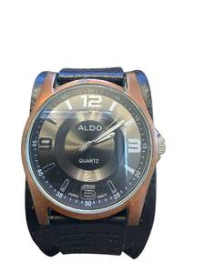 lot 100 image: Aldo Quartz Wristwatch with Wide Black Leather Band