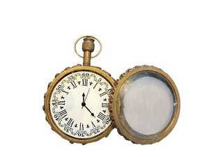 lot 121 image: Vintage Brass Pocket Watch with Roman Numerals and Decorative Case