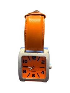 lot 129 image: Orange Quartz Wristwatch with Square Face and Leather Band