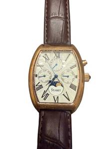 lot 136 image: Stauer Gold Tone Chronograph Watch with Brown Leather Band
